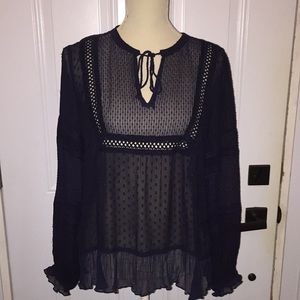 Part Two Essentials Copenhagen Top Blouse Bohemian Navy Size 4 US New with Tags